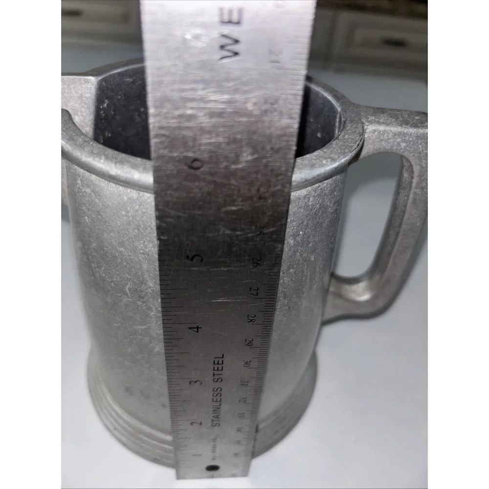 Large Vintage Pewter Tankard Unbranded Primitive Style Silver 5 3/4 Tall Pitcher